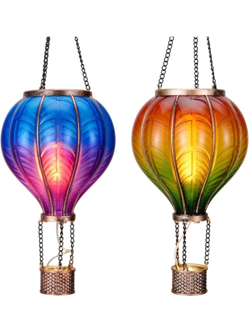 2 Pack Solar Lanterns - 17.7 Inch Hot Air Balloon Decor for Outdoor Lighting